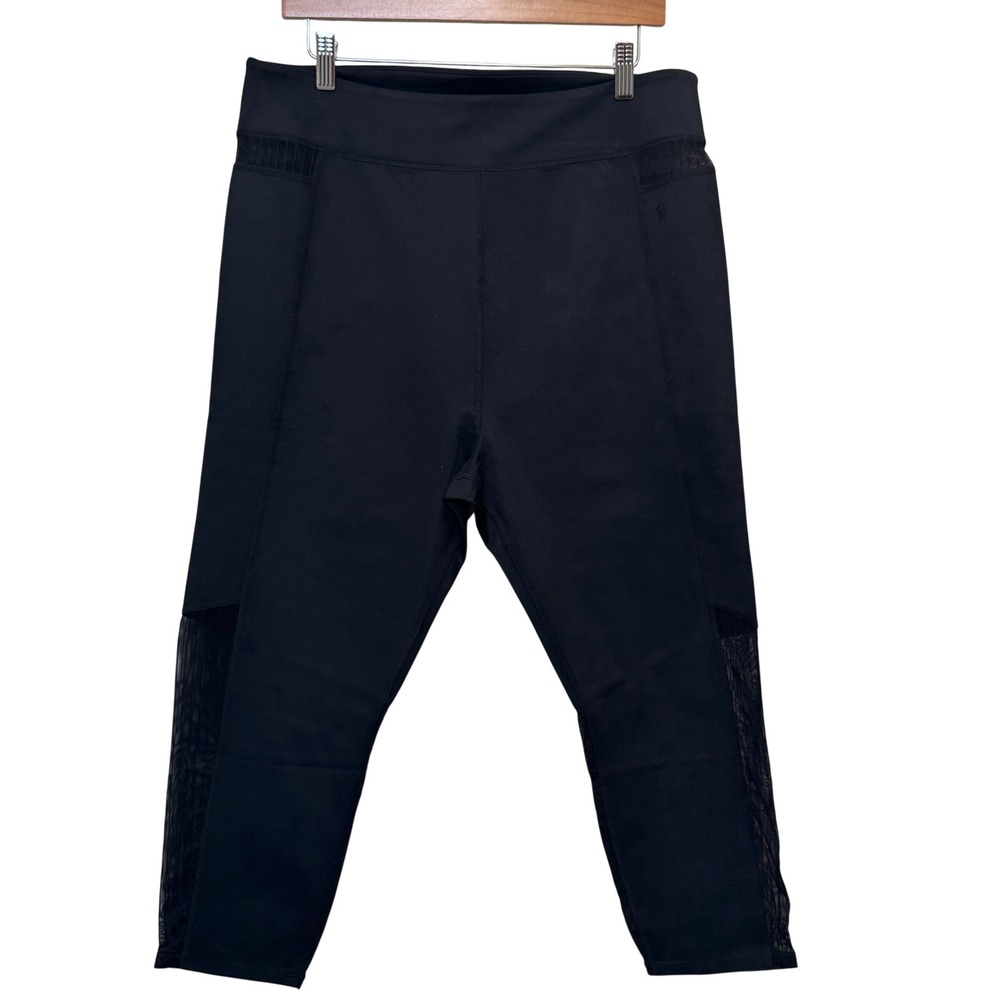 Good American Leggings Size 3X Black Mesh Panel‎ Cropped Compression Athleisure